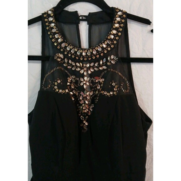 B. Darlin Junior/Womens Black And Gold High Neck Beaded Skater Dress Size 1/2 - Picture 3 of 16